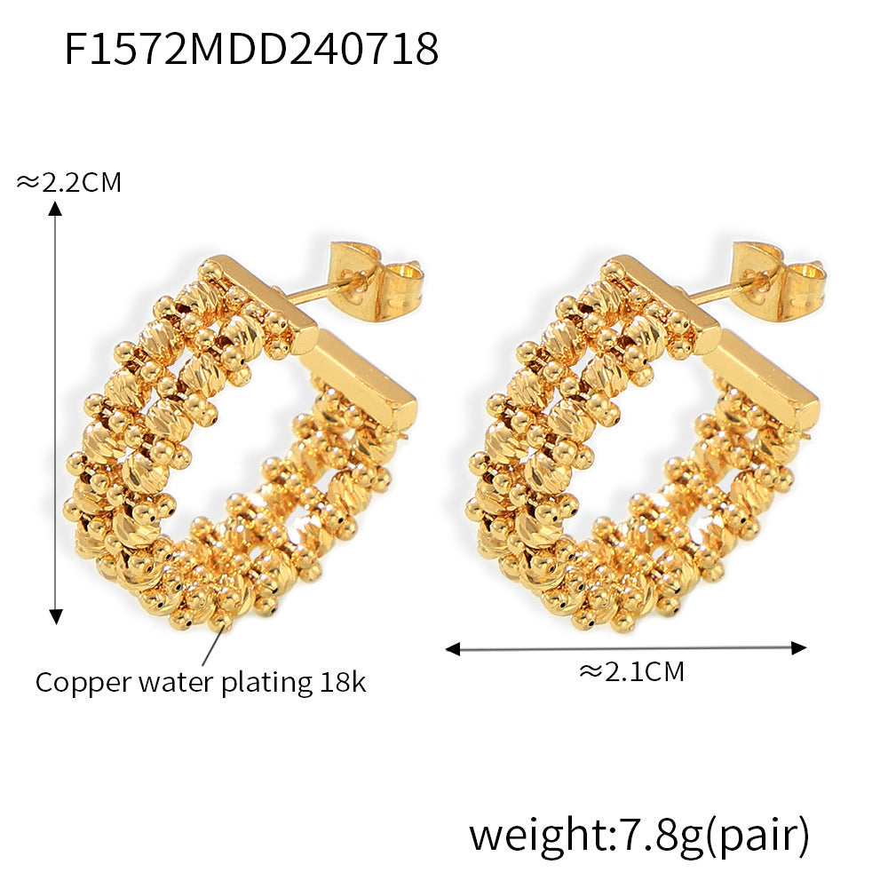 Hot-selling large and small gold beads splicing geometric C-shaped earrings European and American fashion personalized design copper earrings women