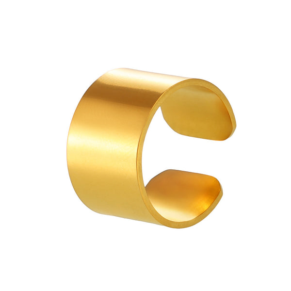 Wide version glossy ring cold wind simplicity open ring stainless steel PVD plated 18K real gold index finger ring