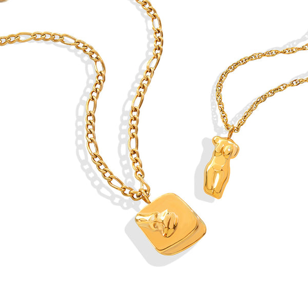 Exaggerated hip-hop portrait figure square brand pendant necklace can be split jewelry titanium steel plated 18K real gold