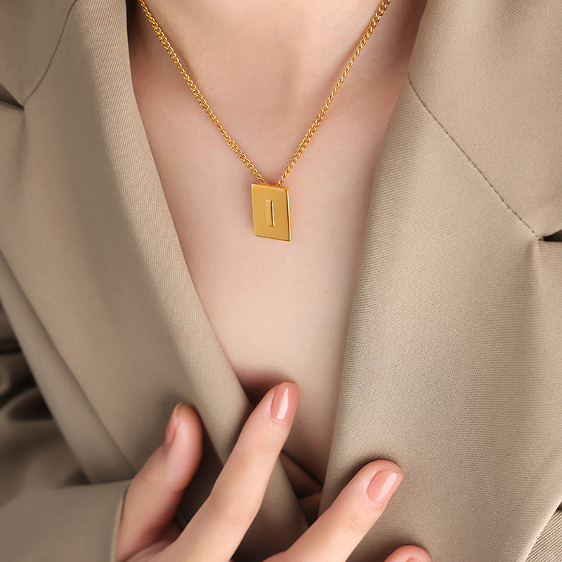 New personalized 26-letter chain square titanium steel gold-plated pendant jewelry women's spot wholesale