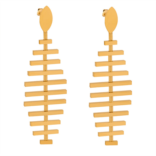 New personalized niche design fashion creative titanium steel plated 18K goldfish bone long earrings jewelry wholesale