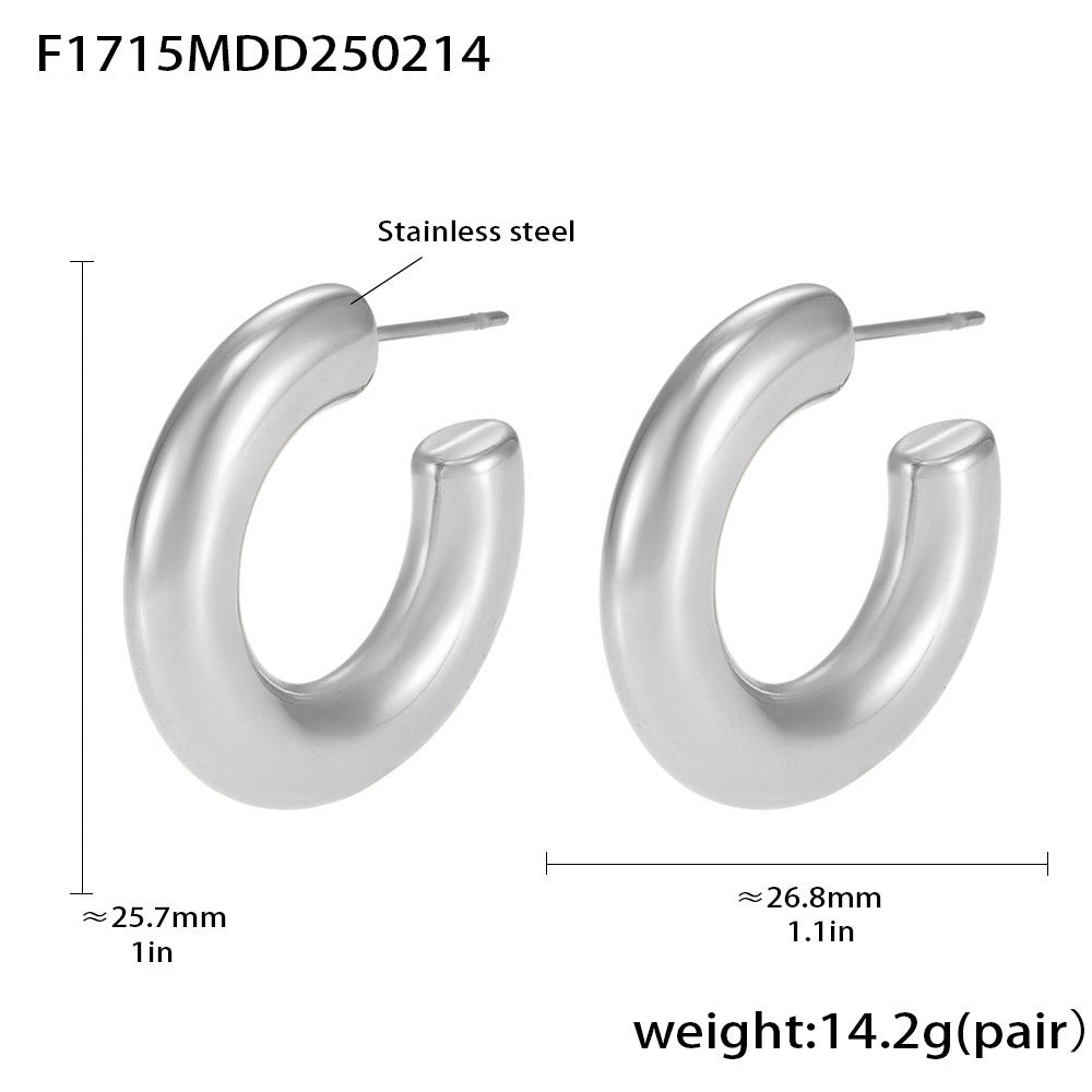 Elegant minimalist C-shaped earrings French plated 18K gold temperament ring glossy earrings earrings