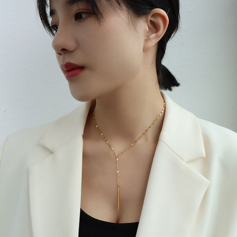 Marka style Y-shaped neck chain, fringed short necklace, collarbone necklace, titanium steel 18k gold P529.