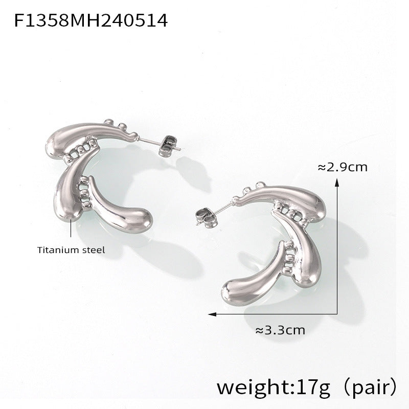 Fashion niche design temperament retro earrings water drop swirl splicing design sense titanium steel gold-plated stud earrings women