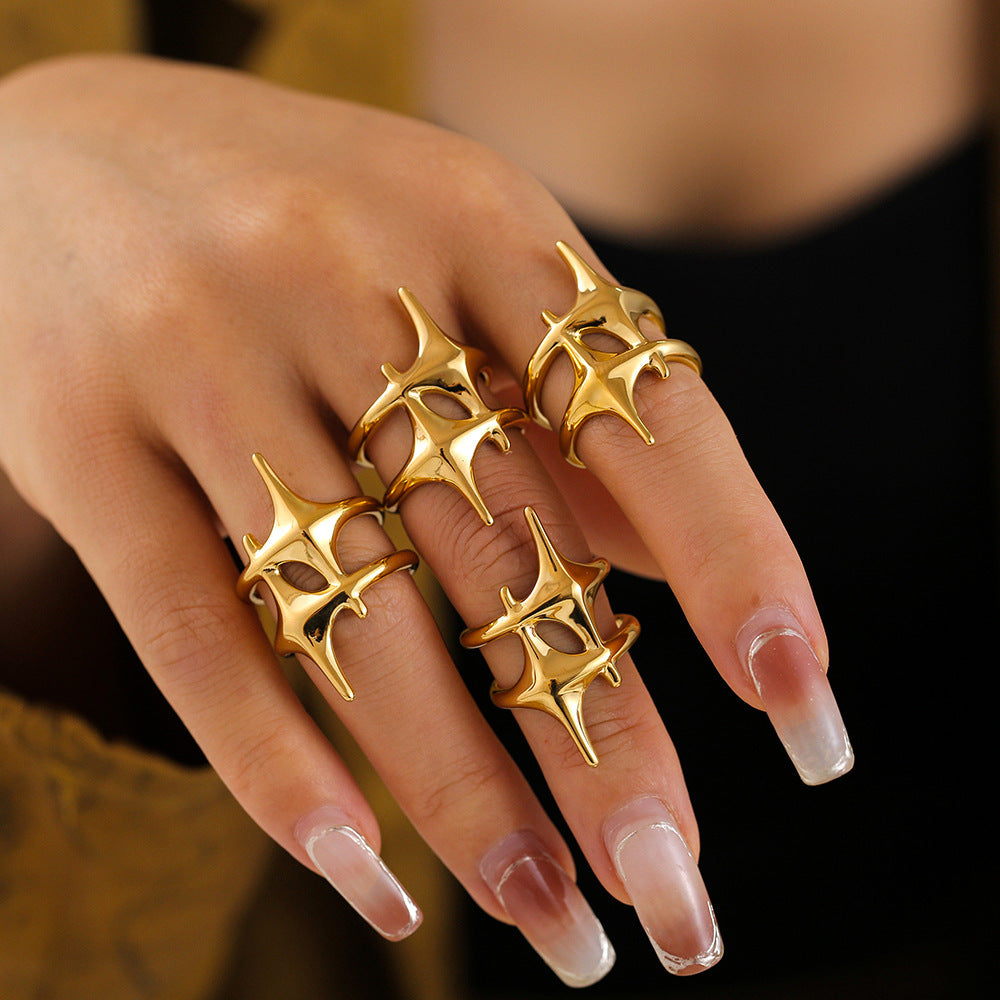 Cross mango ring, cold wind titanium steel plated with 18k real gold, trendy men's and women's index finger ring 99.
