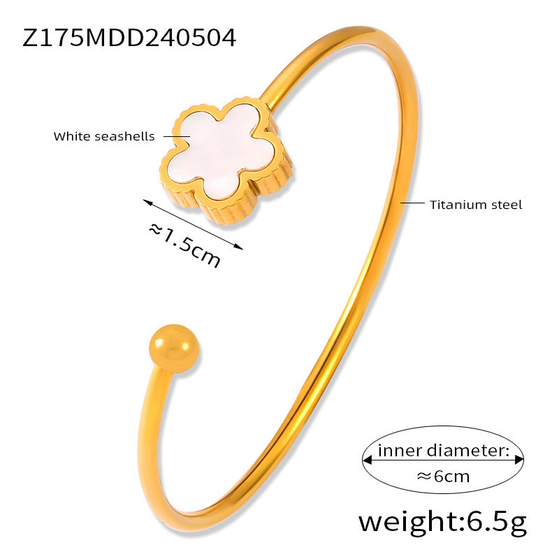 Fresh, stylish and simple personalized flower jewelry inlaid with white shell acrylic design titanium steel opening bracelet