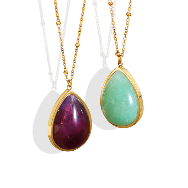 Temperament Personality Natural rough stone clavicle chain Water drop-shaped oval pendant necklace Titanium steel gold-plated manufacturer wholesale