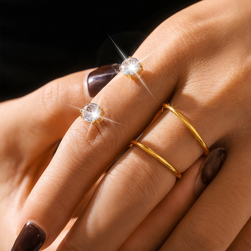 S-shaped double finger wrapped gold 3A zircon ring women's stainless steel PVD plated 18K gold simple light luxury ring