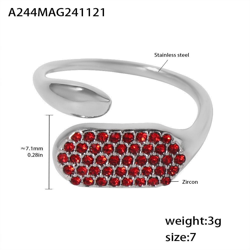 Stainless steel full diamond inlaid zircon open casting ring niche design high texture version accessories pp