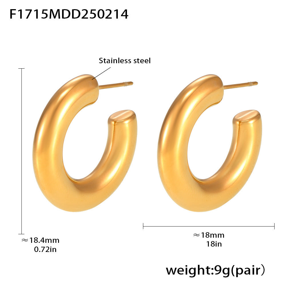 Elegant minimalist C-shaped earrings French plated 18K gold temperament ring glossy earrings earrings