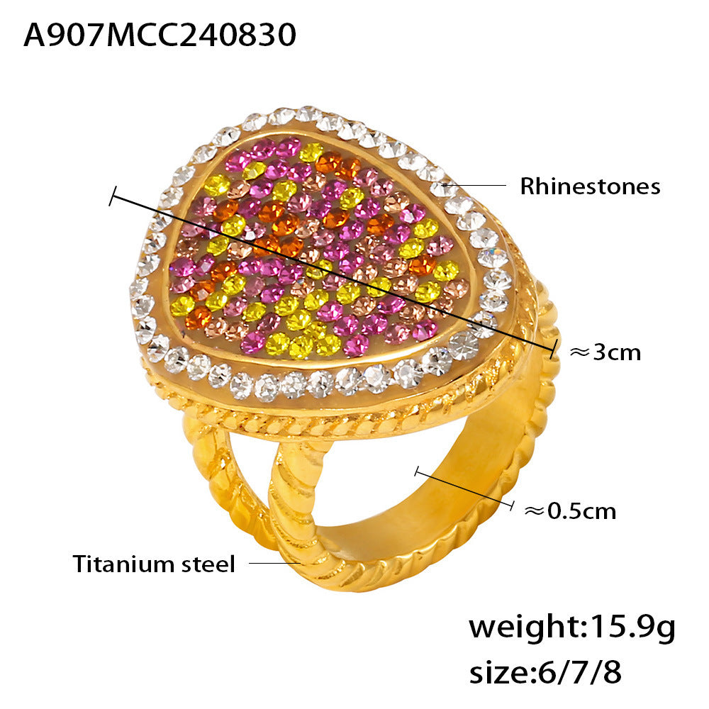 Water drop sticky colored diamond twist edge ring titanium steel PVD plated 18k real gold ins fashion new jewelry pp