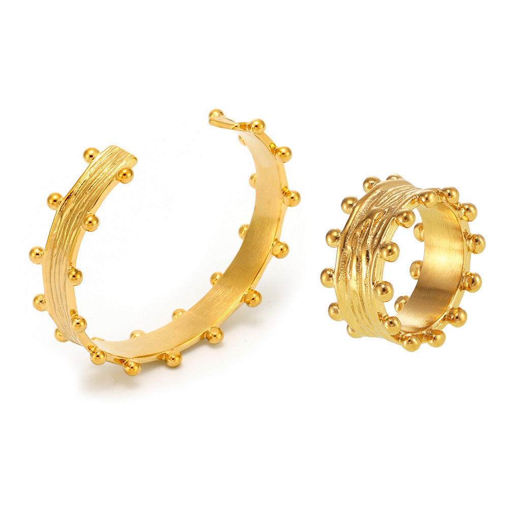 C-Shaped Brushed Ball Open Bracelet Fashion Ring Ring Set Stainless Steel PVD Plated 18K Gold Jewelry 99