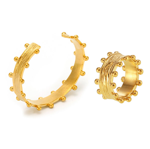 C-Shaped Brushed Ball Open Bracelet Fashion Ring Ring Set Stainless Steel PVD Plated 18K Gold Jewelry 99