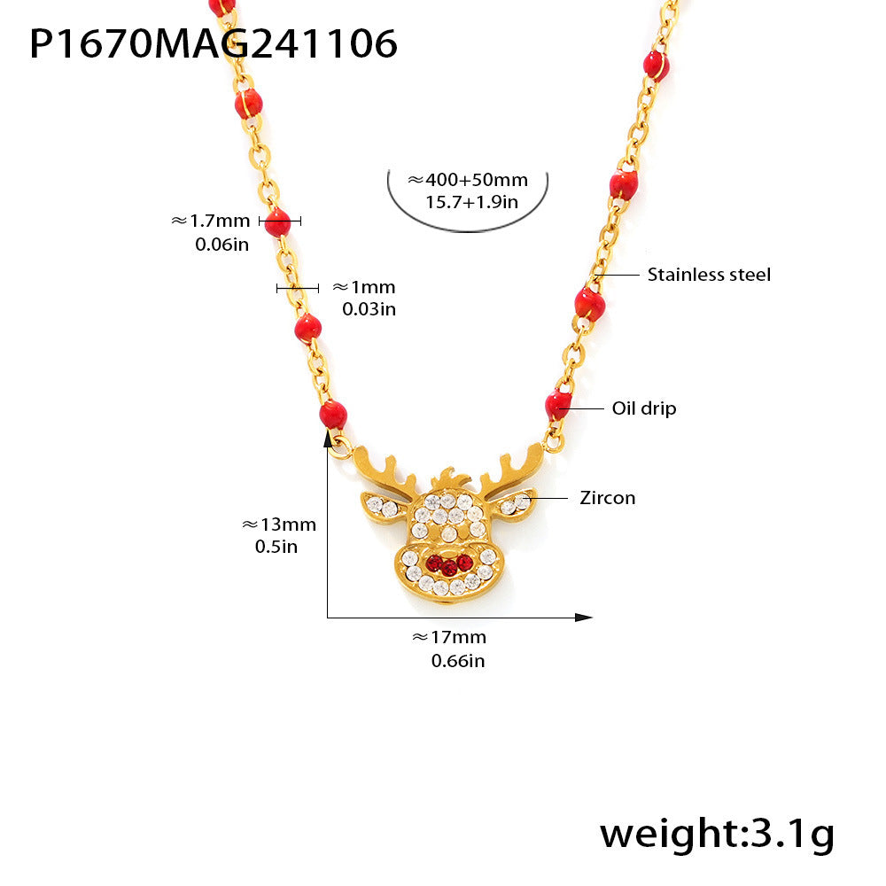 Christmas series cute bell elk inlaid zircon necklace women's stainless steel fashion cross-border romantic gift pp