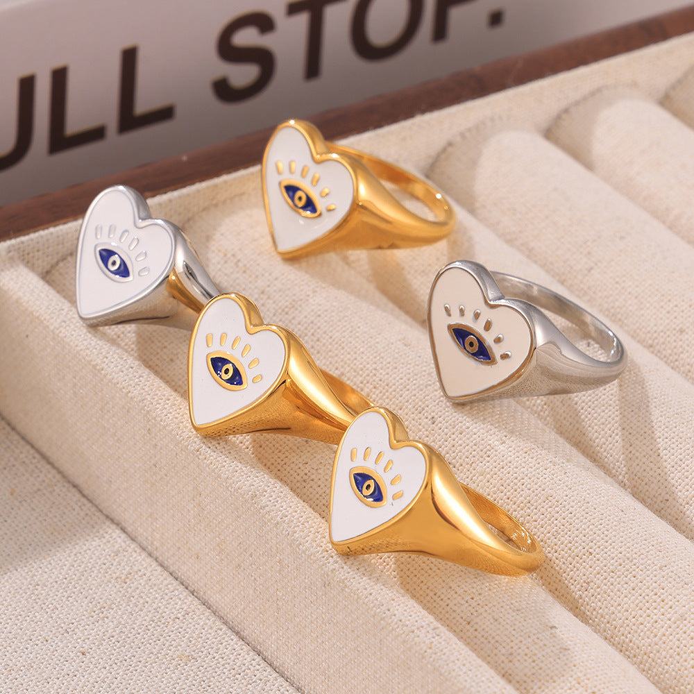Devil's Eye Love Ring Cross-border Color Oil Drip Titanium Steel Plated 18k Gold Retro Personality Light Luxury Ring