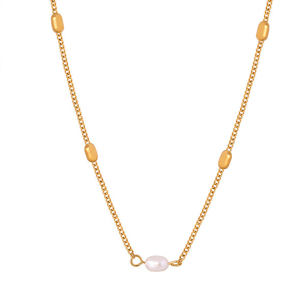 New light luxury simple niche design versatile titanium steel gold-plated freshwater pearl pendant titanium steel gold-plated necklace pp