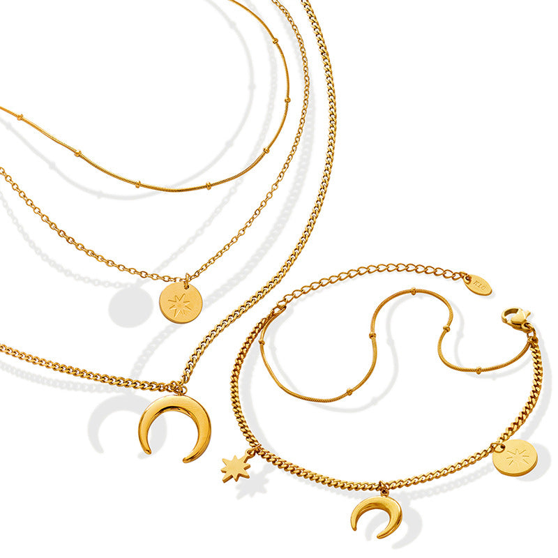 Cold ins wind niche design fashion stars moon sun bracelet necklace set E147-P690pp