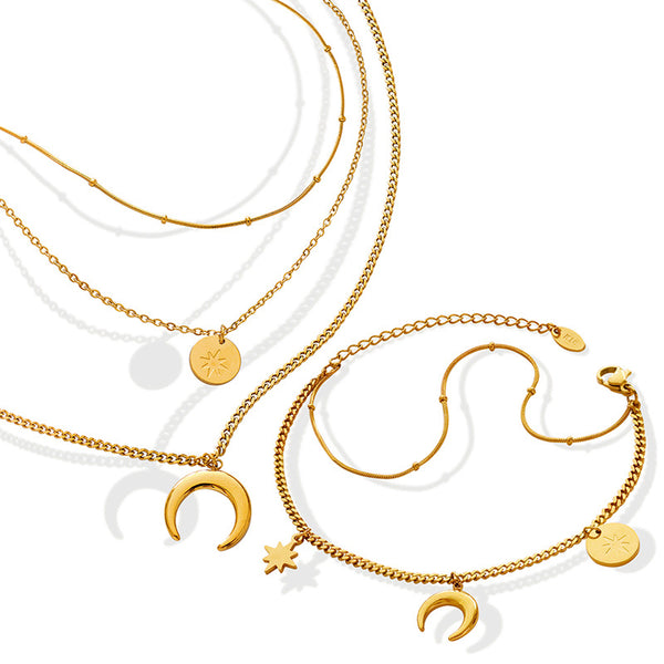 Cold ins wind niche design fashion stars moon sun bracelet necklace set E147-P690pp