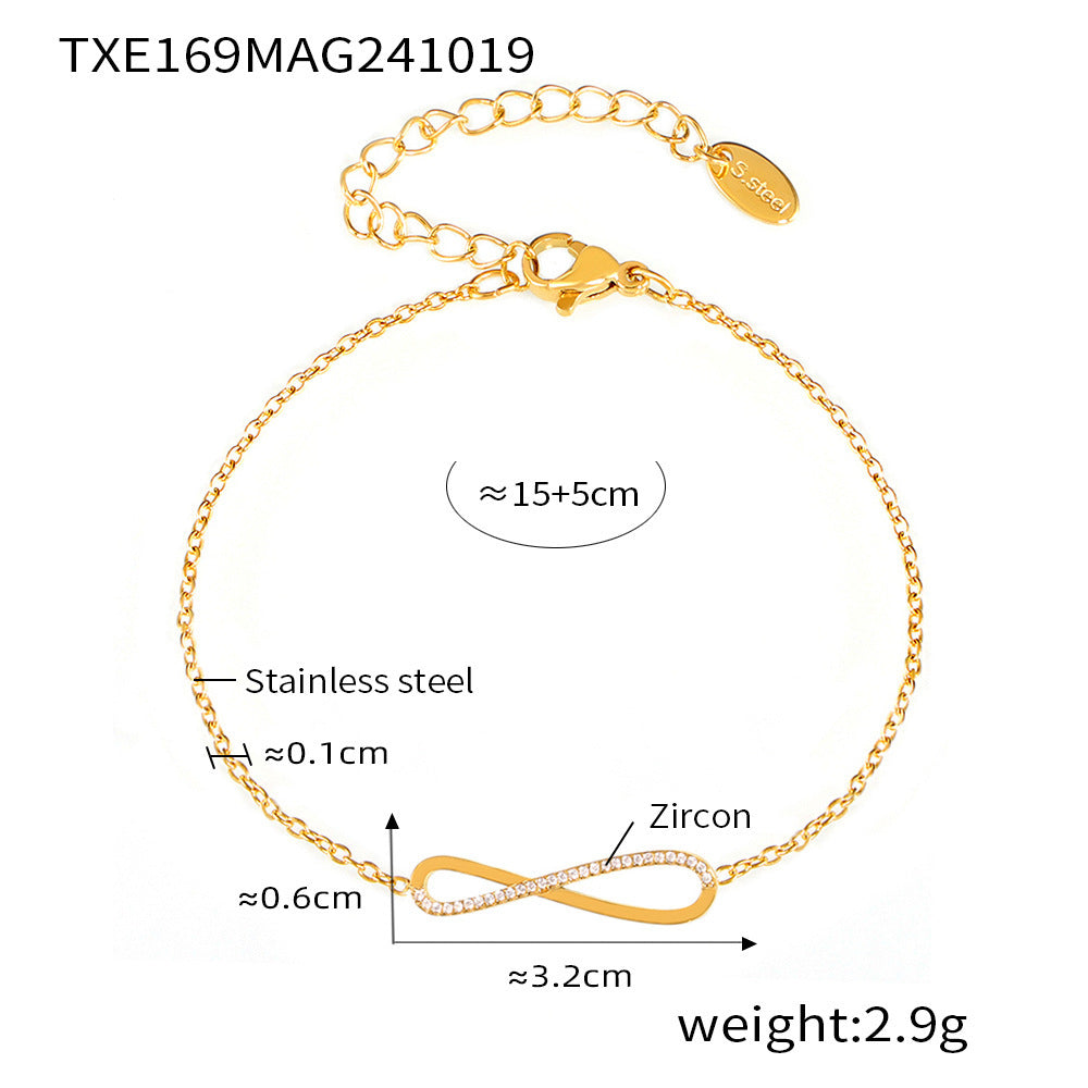 8-character CNC inlaid zircon strip double-layer necklace niche bracelet stainless steel jewelry set 99