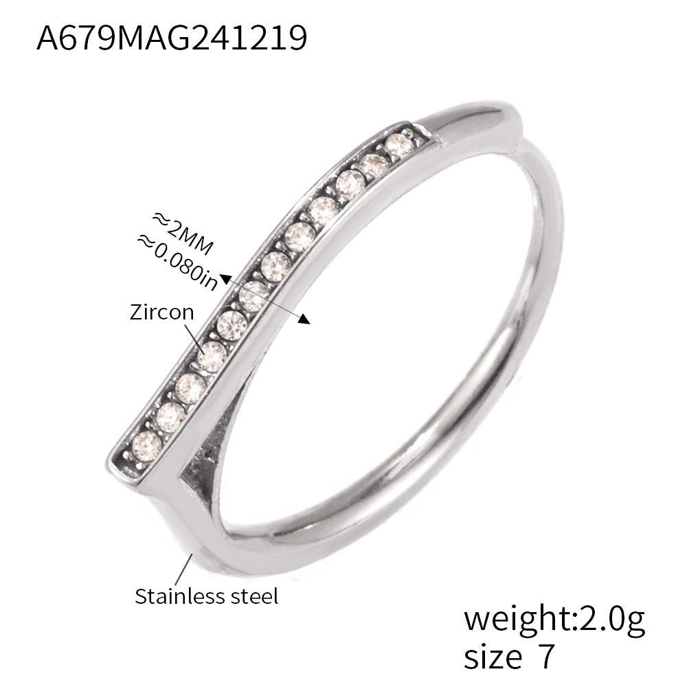Titanium steel ring full diamond micro-inlaid zircon opening niche design stainless steel plated 18K real gold female