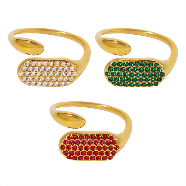 Stainless steel full diamond inlaid zircon open casting ring niche design high texture version accessories pp