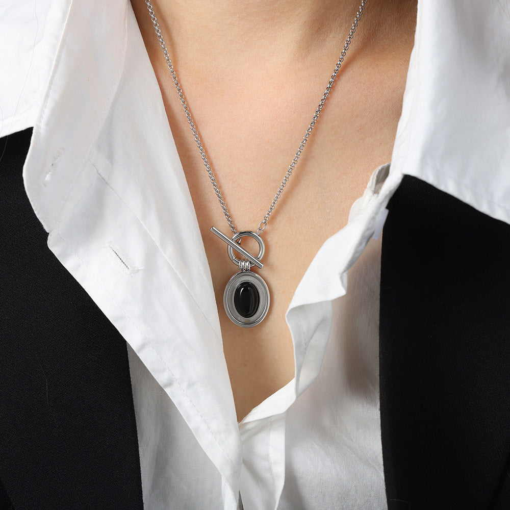 New composite titanium steel gold-plated agate oval pendant OT buckle necklace ring set jewelry