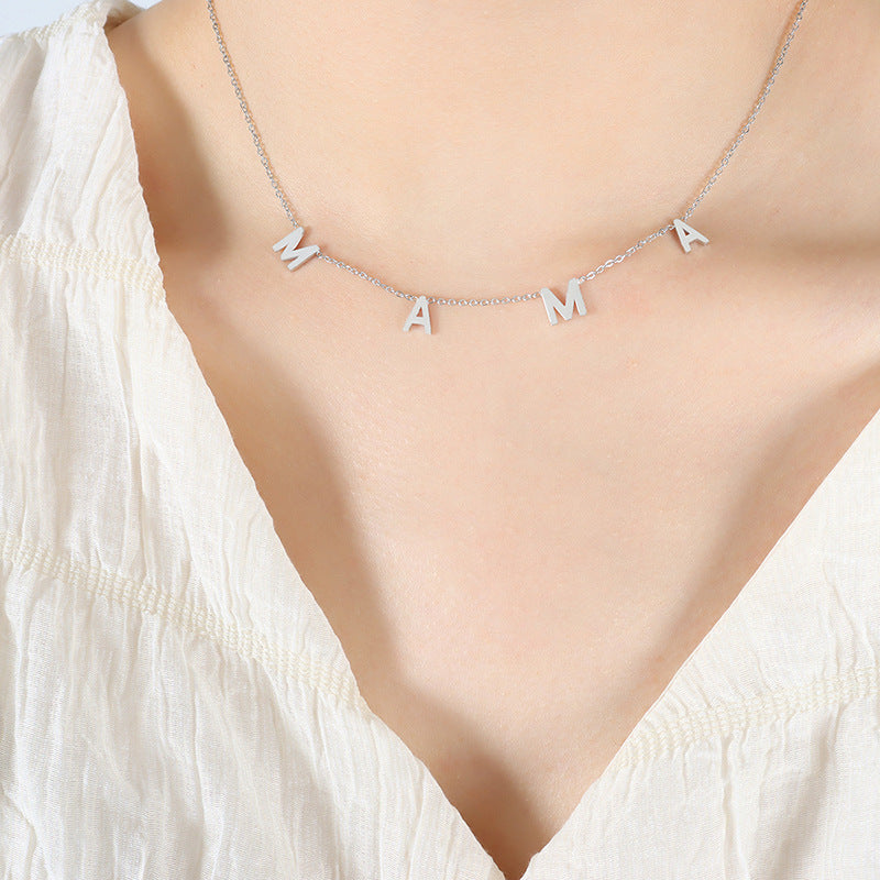 Versatile niche design MAMA Mother's Day gift jewelry titanium steel gold-plated letter pendant collarbone necklace jewelry women's 99