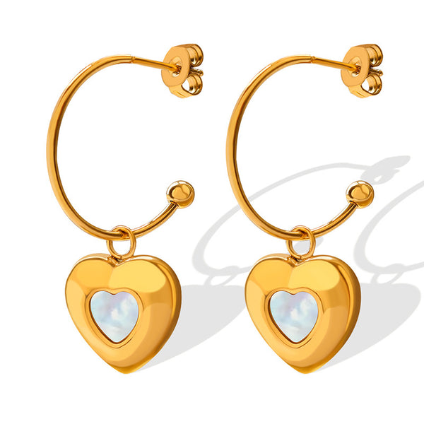 Exquisite temperament accessories, fashionable geometric C-shaped stud earrings, trendy and versatile temperament peach heart pendant earrings pp