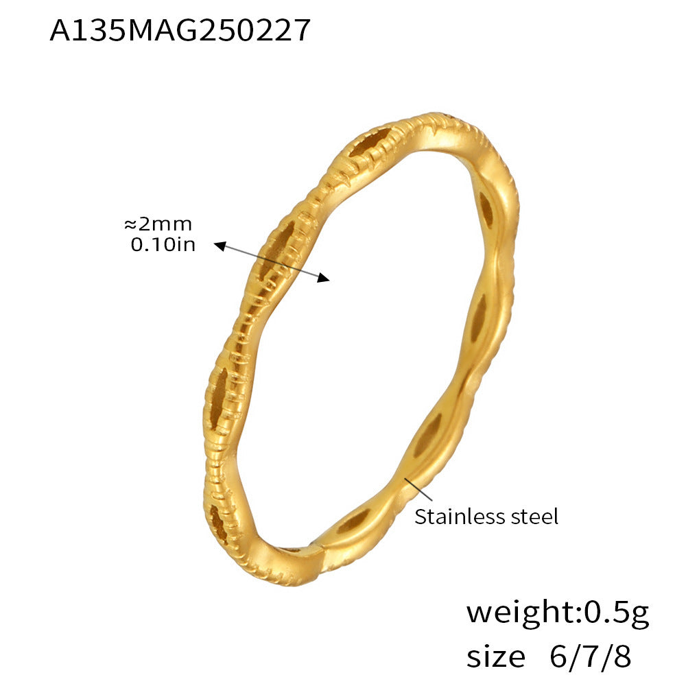 Interlocking ring women's stainless steel gold-plated fashion versatile hollow open ring niche jewelry pp