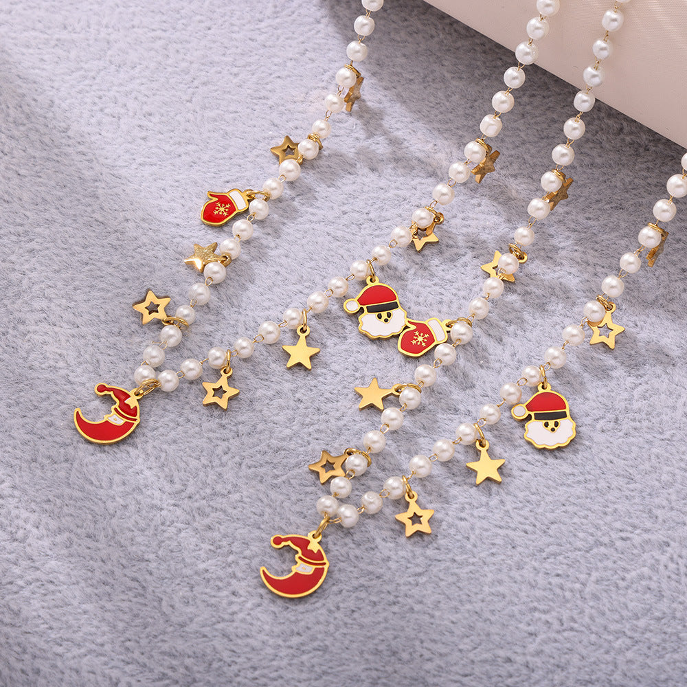 Christmas cute cartoon weight colored glaze pendant necklace bracelet set fashionable creative design combination pp
