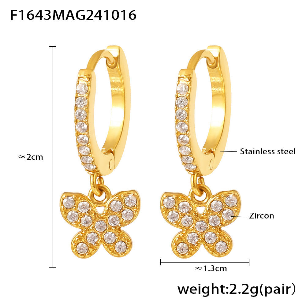 Geometric elements handmade zircon full diamond earrings PVD plating color retention niche trend jewelry