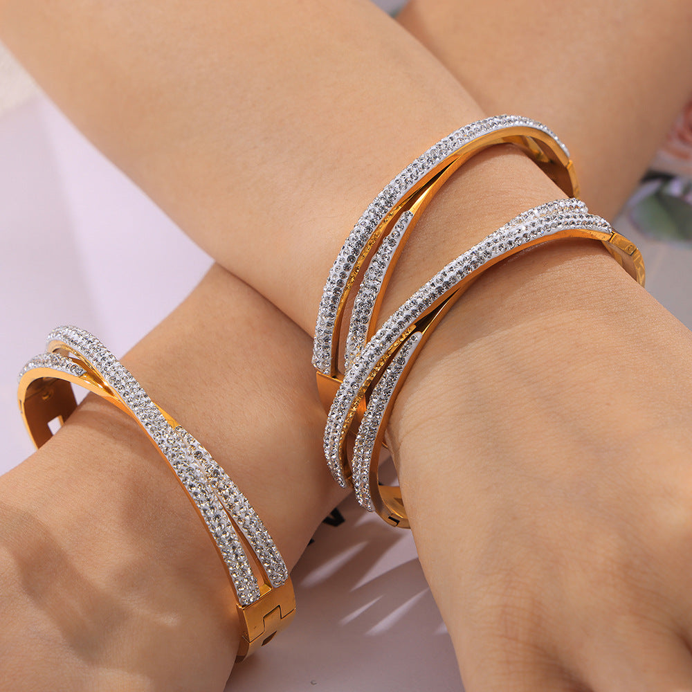 Hot-selling niche fashion versatile jewelry cross shape diamond design titanium steel gold-plated bracelet