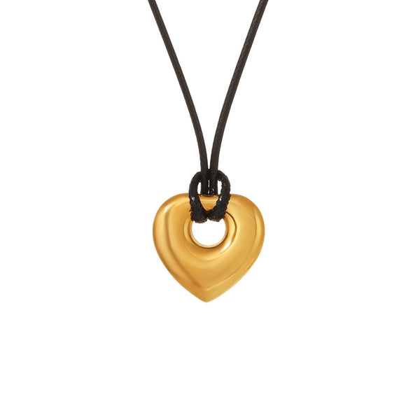 Stainless steel love leather rope long sweater chain pull adjustable solid pendant PVD real gold jewelry