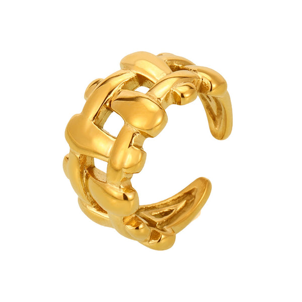 Hollow woven heavy industry open ring stainless steel electroplating 18k real gold trend index finger ring spot wholesale 99