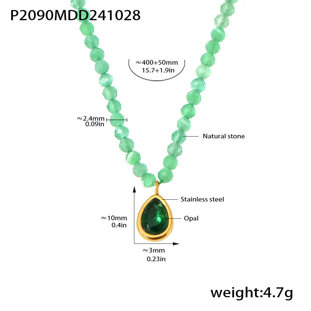 Dopamine natural stone beaded cut face opal water drop collarbone necklace colorful temperament light luxury necklace women