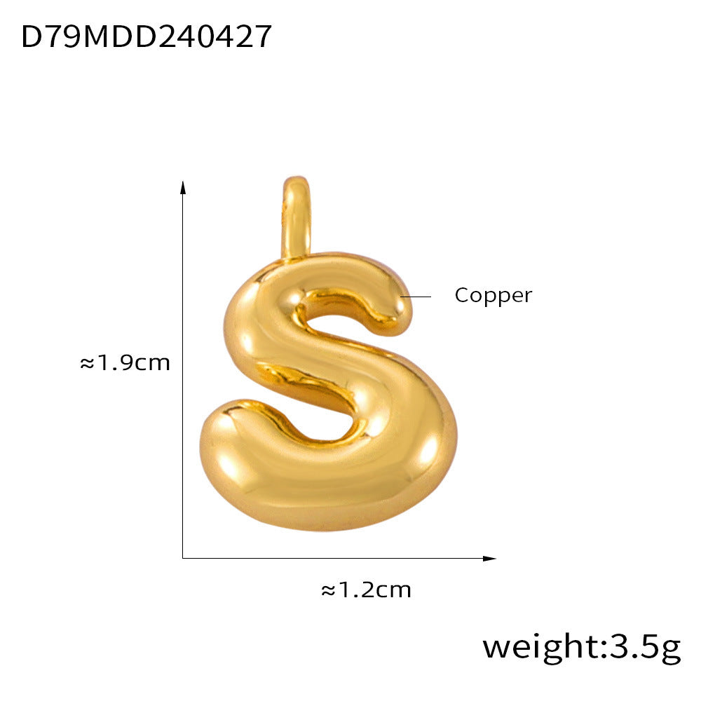 Hot Sale Glossy Bubble Balloon 26 English Letter Pendant Accessories Versatile Copper Gold Plated Jewelry 99