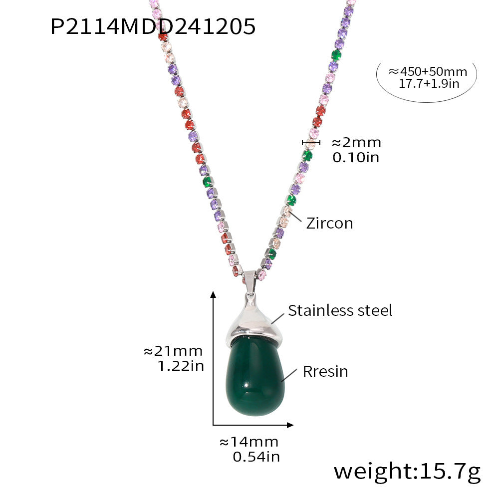 Stainless steel color zircon chain resin water drop collarbone necklace light luxury temperament necklace spot female