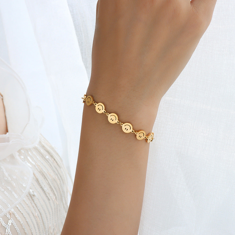Stylish and simple smiling smiley face bracelet female student titanium steel trinket female cold wind jewelry