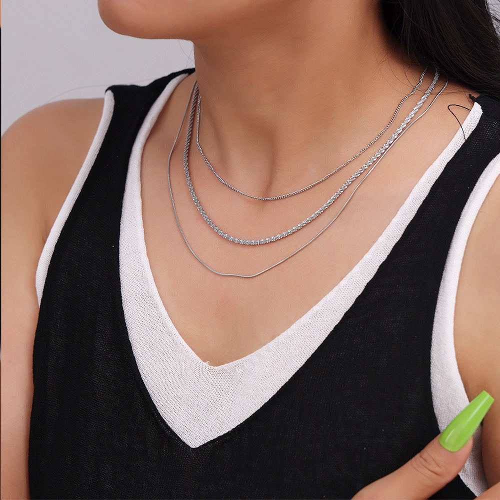 Fashion cuba titanium steel necklace hip-hop style multi-layer stacked choker women's fashion trend collarbone chain pp
