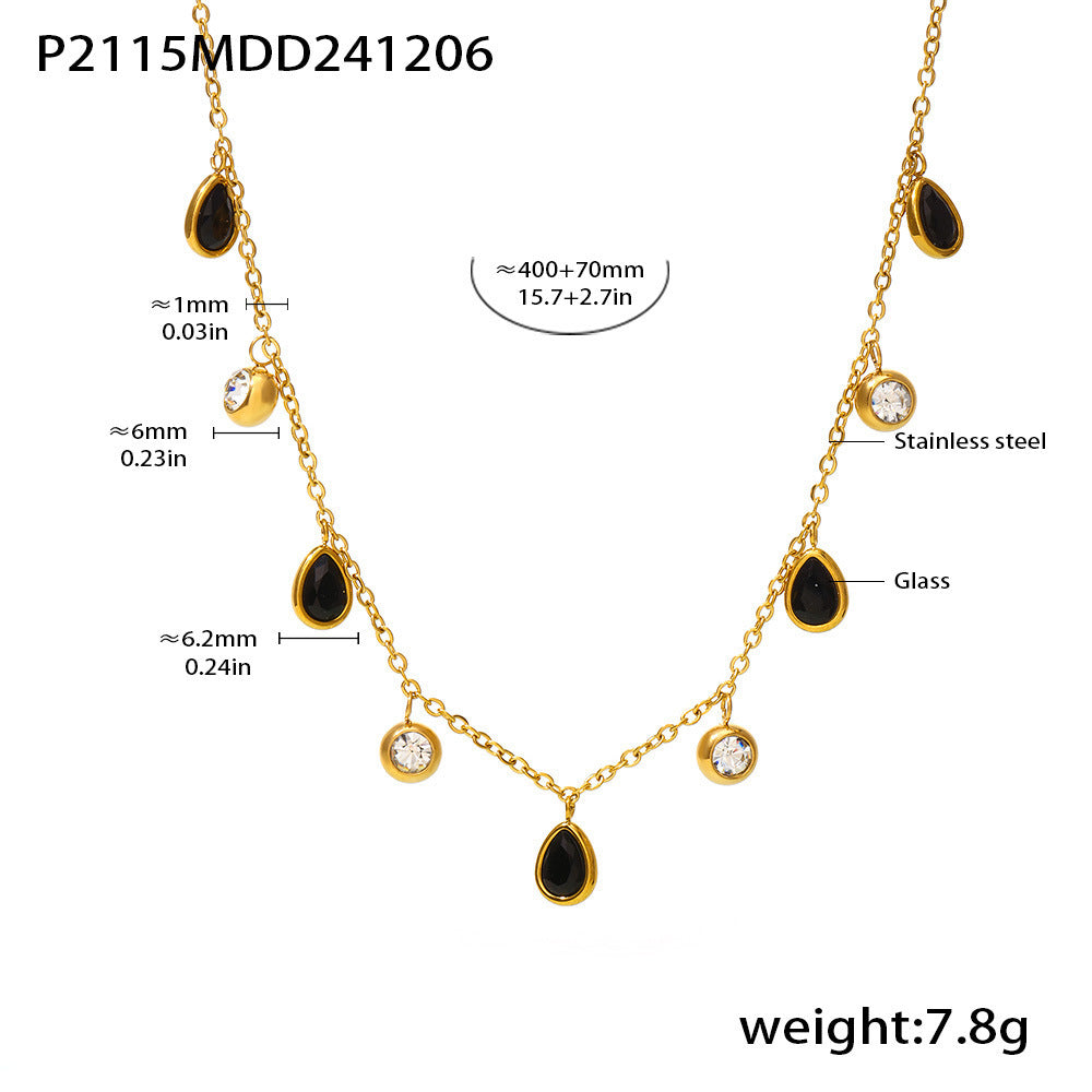 Water drop tassel Symphony rhinestone collarbone necklace European and American niche light luxury stainless steel plated 18k real gold jewelry 99