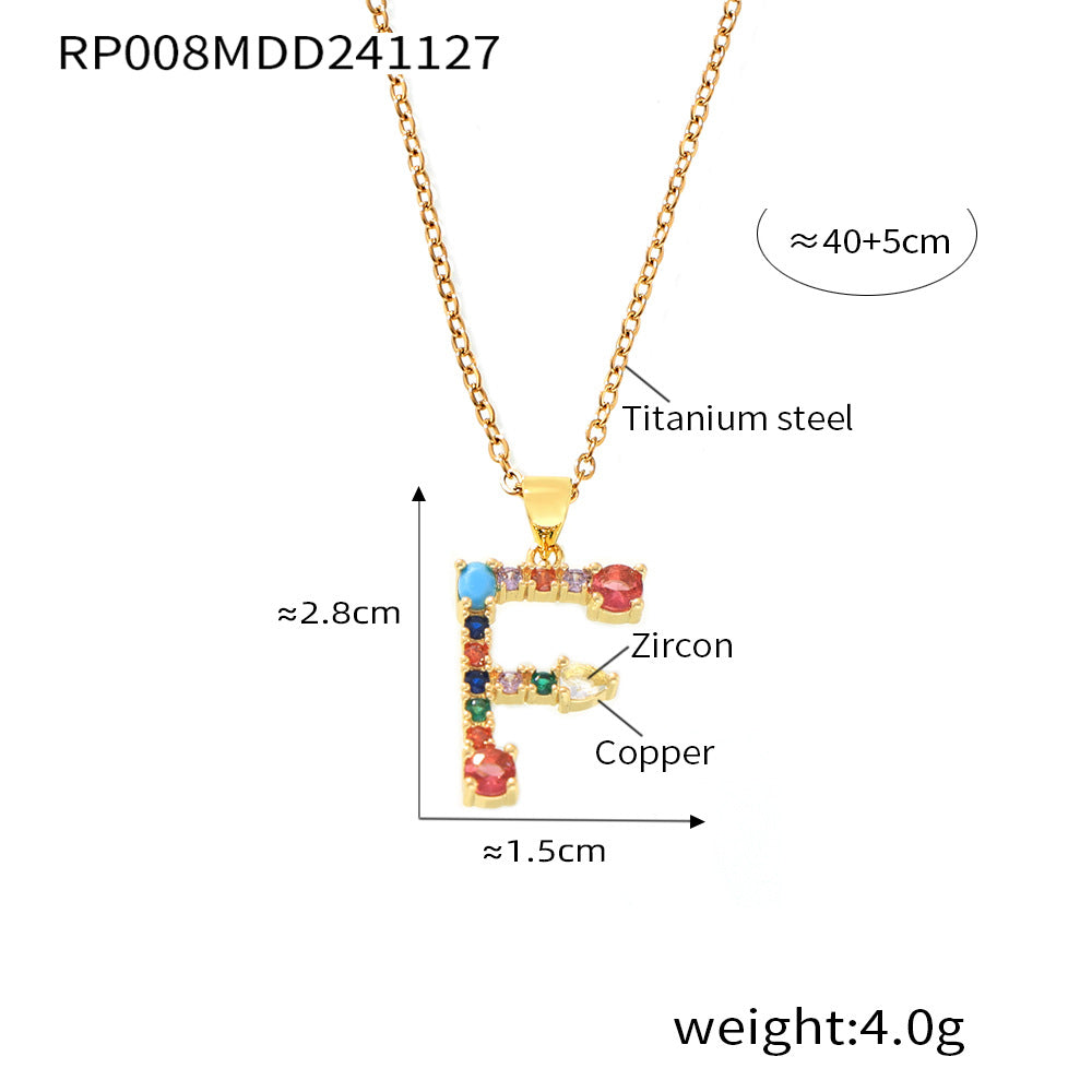 European and American cross-border copper micro-inlaid colored zircon 26 English letters personalized individual pendant niche hip-hop collarbone chain pp