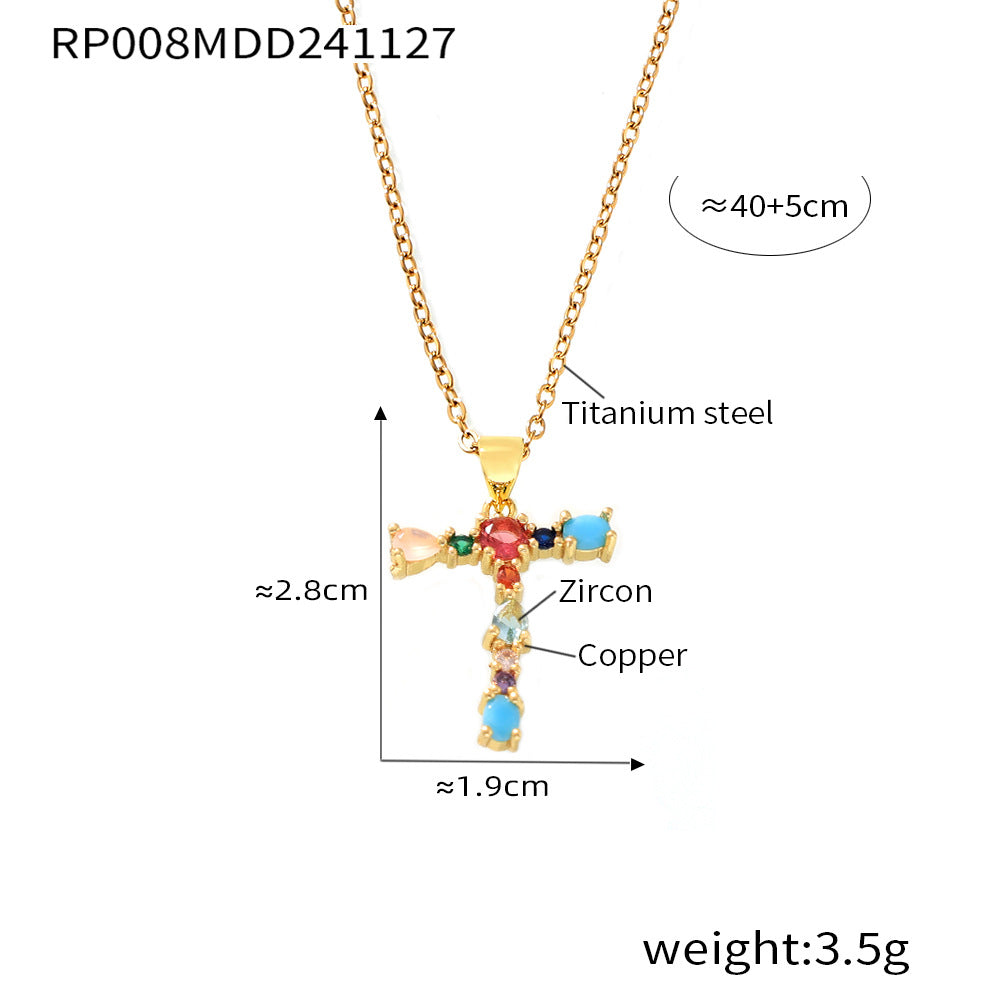 European and American cross-border copper micro-inlaid colored zircon 26 English letters personalized individual pendant niche hip-hop collarbone chain pp