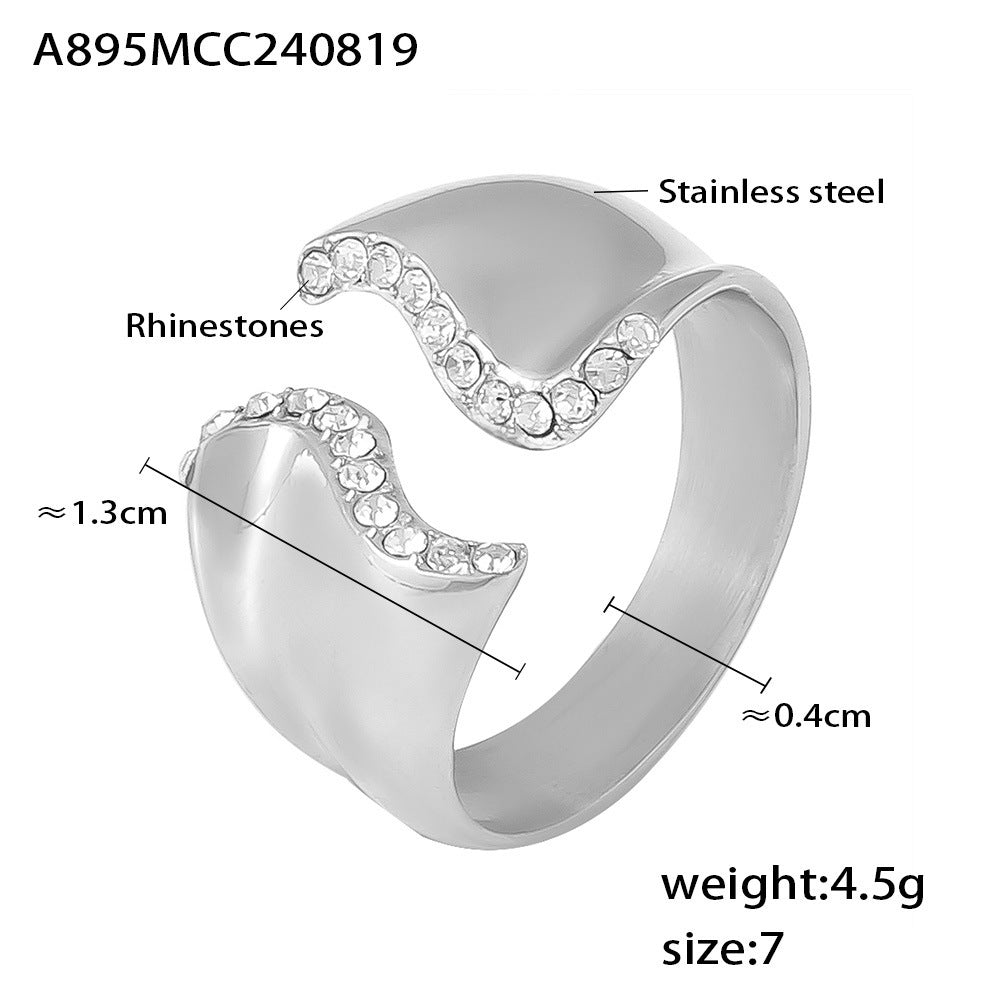 Diamond Set Irregular Open Ring 18k Gold Stainless Steel Neutral Cold Wind Non-Adjustable Ring