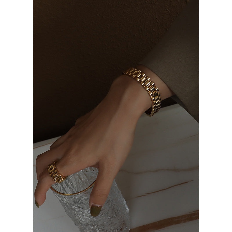 Labor Plus Combination Heavy Industry Textured Bracelet Repurchase Bracelet Jewelry Cuban Chain Bracelet Women's E22