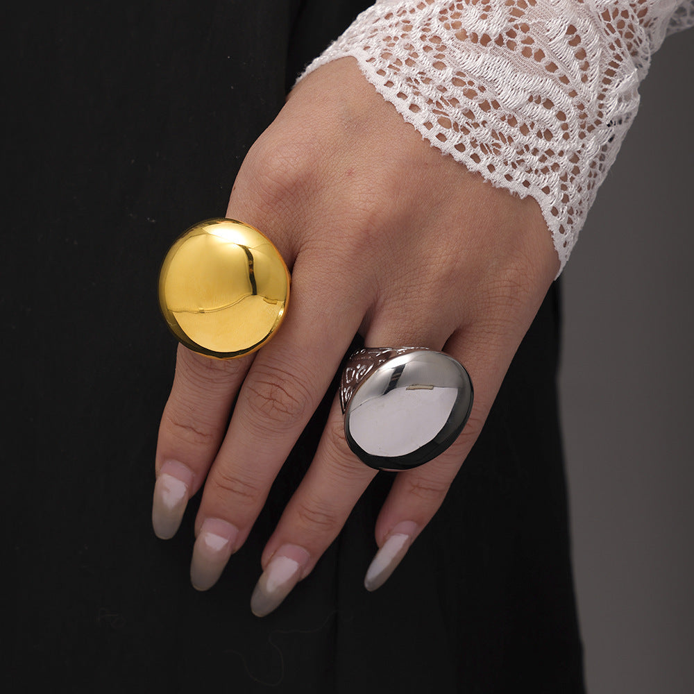 Accessories High texture large glossy Roman pattern digital casting ring women's stainless steel PVD plated real gold color retention