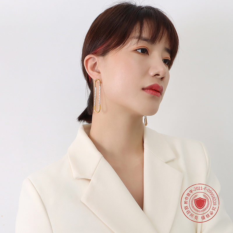 Choker exaggerated U-shaped earrings inlaid with zircon design earrings titanium steel plated with 18K gold jewelry accessories women