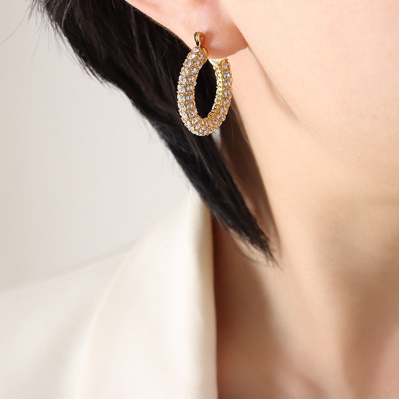Fashion celebrity niche does not fade light luxury design U-shaped full diamond earrings temperament personality trend ear jewelry 99