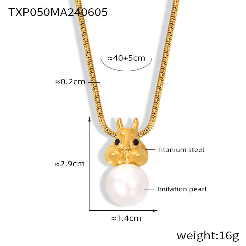 Simple and personalized versatile snake bone chain jewelry cute rabbit inlaid bead design titanium steel jewelry set