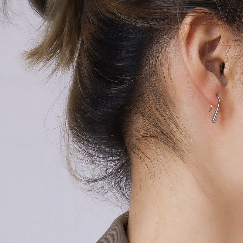 Tide niche design Unique small water drop curved hook geometric stud earrings Female cold wind, titanium steel F31599