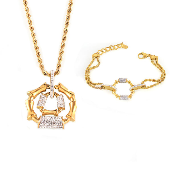 Temperament personalized twist chain jewelry bamboo splicing diamond-set design titanium steel jewelry set